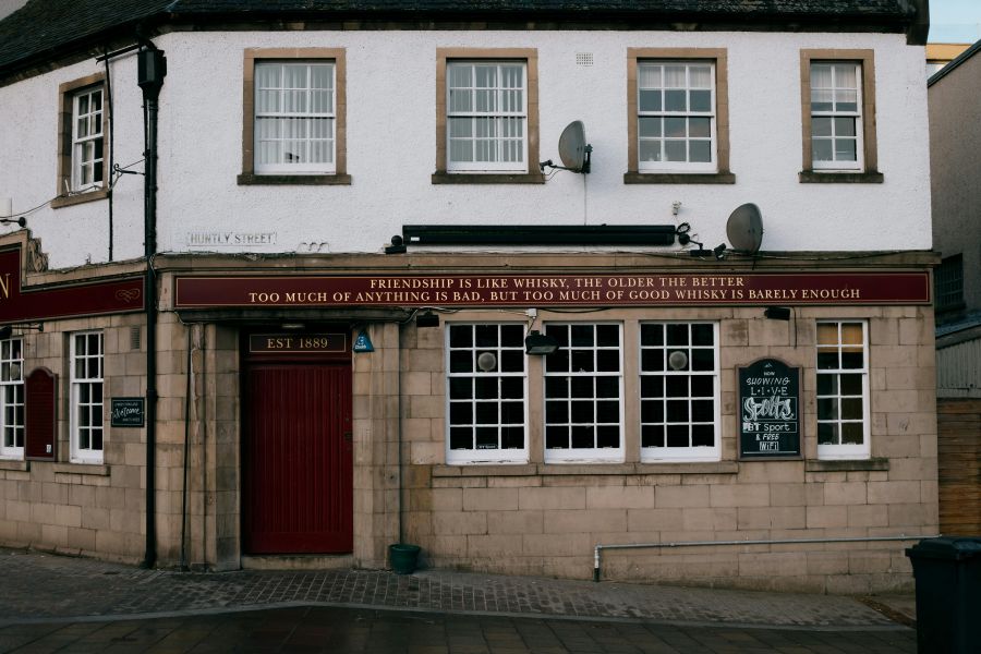 Old scottish bar with grid windows.